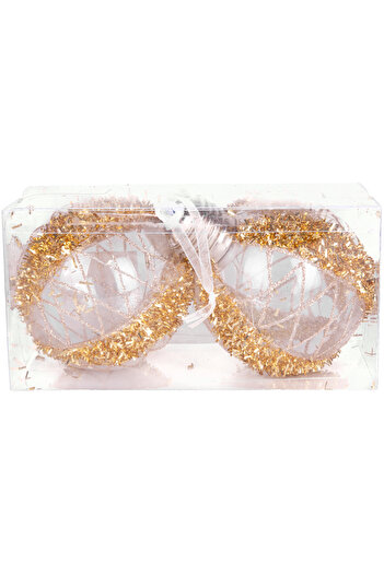 Herdekora New Year's Ball - Led Light, Glitter Patterned Pack of 2, Gold 7 cm