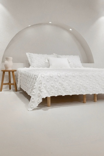 Koza Home Sitra Cream Double Tasseled Bedspread 230x250 2 Pillows 50x70 5031
