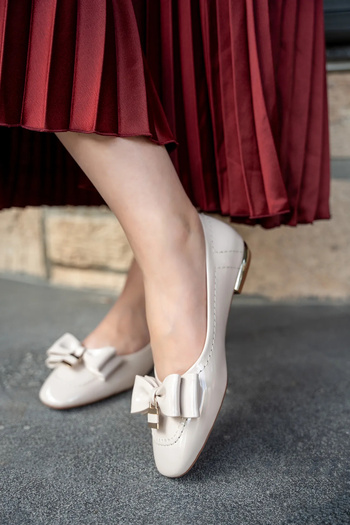 LAMİNTA Wade Nude Lock Detailed Shiny Patent Leather Women's Ballerinas