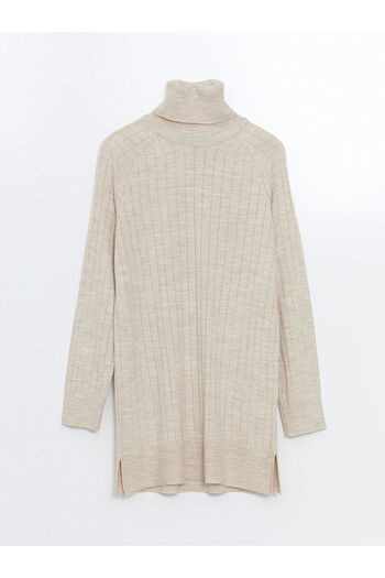 LC Waikiki Beige Turtleneck Plain Long Sleeve Women's Knitwear Tunic