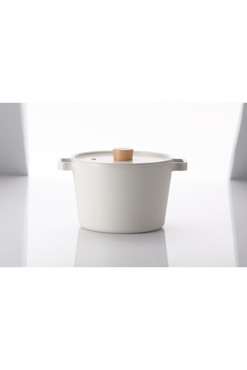 NEOFLAM ,Fika,Cooking Pot,26cm,integrated handle,Glass lid,Suitable Stovetop and Induction,Off White