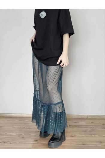 DEEP BEACH Ruffle Long Lace Skirt