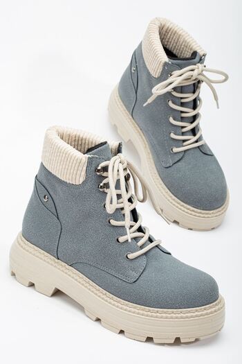 Hayalimdeki Ayakkabı Γυναικείες μπότες JOO Grey Suede με λεπτομέρεια με κορδόνια