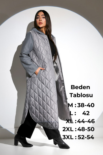 Mankens Fashion Gray Hooded Zippered Puffer Long Jacket