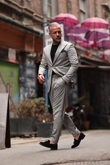Fc Plus Geniş Yaka Pantolonu Pileli Takım Elbise Slim Fit