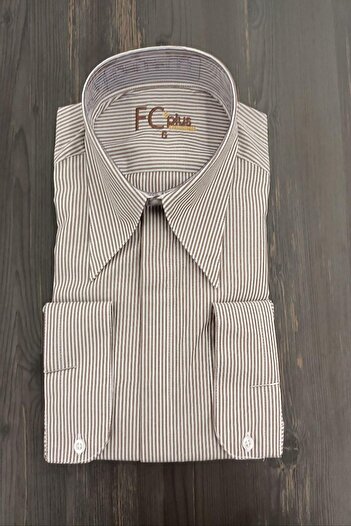 Fc Plus UZUN YAKA ÇİZGİLİ KAHVE GÖMLEK
