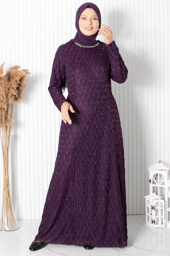 SUBU TASARIM Βραδινό φόρεμα Plum Glitter - Λεπτομέρεια επεξεργασίας πέτρας TBS2232