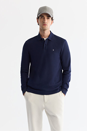 Avva Чоловіча синя бавовняна футболка з коміром-поло Basic Slim Fit Sweatshirt B001080