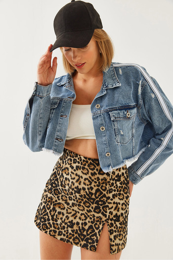Bianco Lucci Jachetă de damă din denim crop cu detalii rupte 60251948