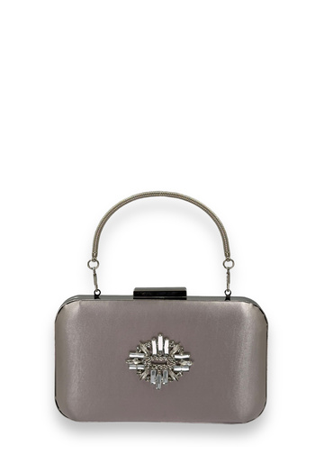 MidStore Mink Color Satin Silver Case Silver Stone Handle Evening Evening Bag Wedding Portfolio