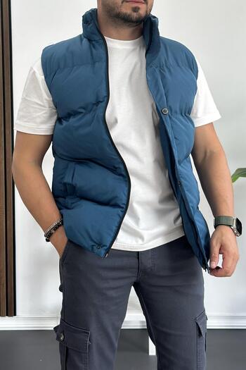Edwox Blue Slim Fit Men's Puffer Vest - Crozvise Kf03
