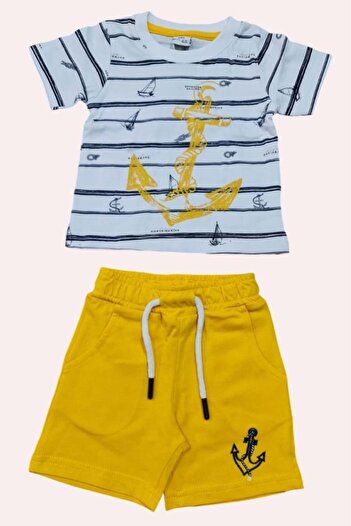 Riccotarz Striped Suit with Anchor Printed Yellow Shorts for Baby Boy