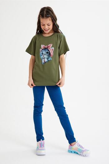 CC STORE Pink Ribbon Cat Printed Children's T-Shirt for Ages 5 - 15