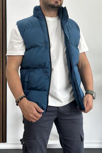 Edwox Blue Slim Fit Men's Puffer Vest - Crozvise Kf03