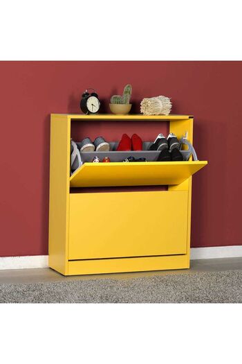 Adore Mobilya Flat Duo 2 Katlı Geniş Ayakkabılık Dolabı - Hardal