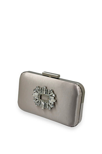 MidStore Mink Color Satin Silver Case Silver Stone Evening Bag Evening Bag Wedding Engagement Portfolio