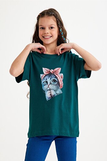 CC STORE Pink Ribbon Cat Printed Children's T-Shirt for Ages 5 - 15