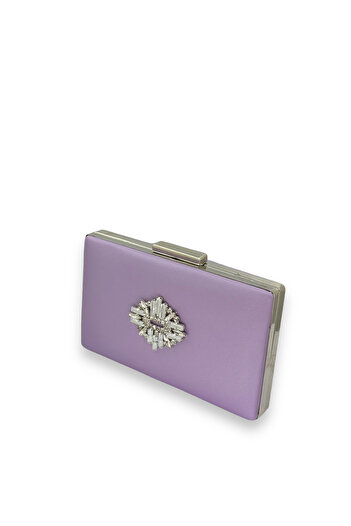 Wedding Fashion Lilac Color Anti-Scratch Satin Silver Stone Evening Bag Wedding Engagement Bag