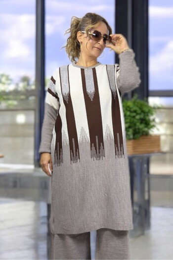 yagmurberen 100% Acrylic Fabric Large Size Bottom Top Set with Sim Streifen Pattern
