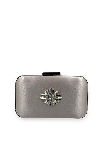 MidStore Mink Color Satin Silver Case Silver Stone Evening Bag Evening Bag Wedding Engagement Portfolio