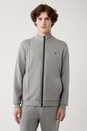 Avva Erkek Gri Dik Yaka Baskılı Soft Touch Baskılı Regular Fit Sweatshirt A41Y1225