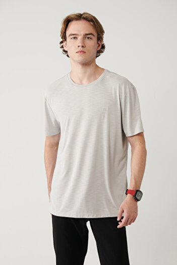 Avva Men's Light Gray Crew Neck Bi-Stretch Soft Touch Basic Regular Fit T-Shirt B001031