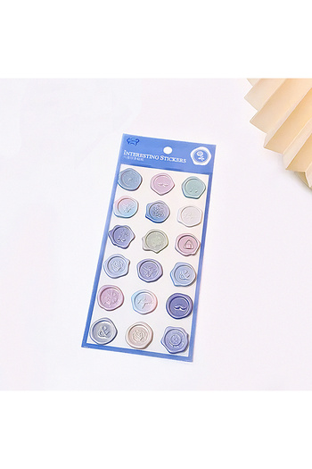 GUGUK Blue Themed Wax 3D Stamp Sticker Set • Bullet Journal (Ggk-Df026)
