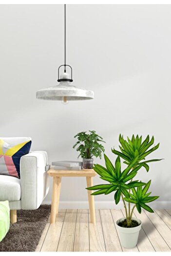Nettenevime Yapay Çiçek Yeşil Yukka Ağacı 60cm 3Dal Salon Çiçeği Beyaz Saksılı Yapay Bitki