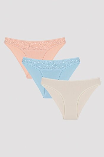 Penti Kh Brazilian Cloud Lacy Lace Chiloți din 3 piese
