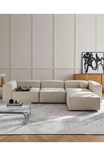 EDSY HOME Mira Relax 4 Modül Köşe Koltuk Krem Keten Kumaş