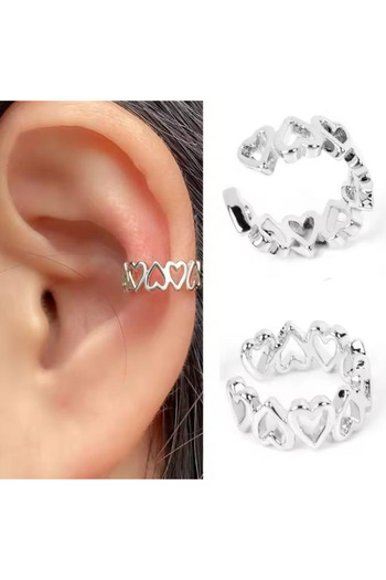 Jaida Moda Unisex Compression Non-Perforated Heart Patterned Steel Cartilage Earrings Ear Cuff