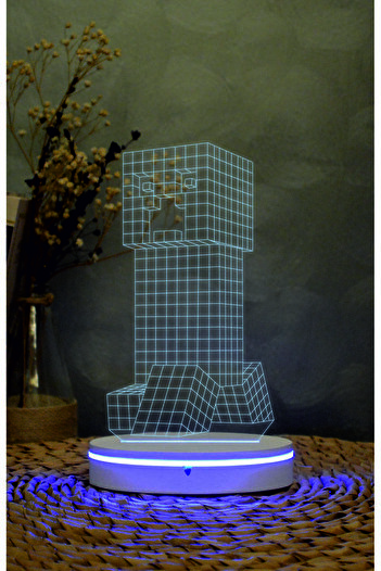 Yubi Design Creeper , Minecraft - 3 boyutlu led lamba 16 renk dekoratif anime gece lambası 3D
