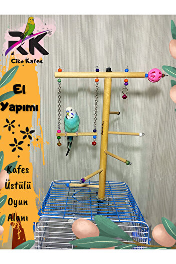 Ciko Kafes Fun Colorful Bird Perch Playground with Cage Top
