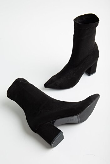 SUENO SHOES Γυναικείες Stretch Μαύρες Μπότες Suede Μπότες με τακούνι 7 εκ