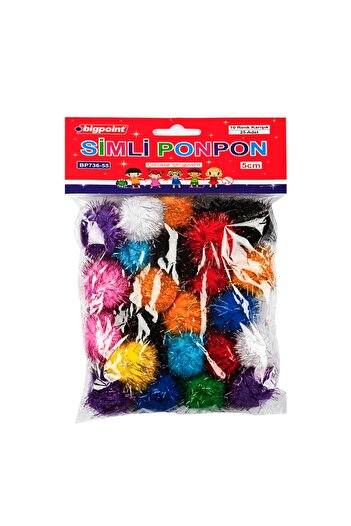 Bigpoint 5 cm Wide 10 Different Color Glitter Pompom Set - Suitable for Handcrafted Projects