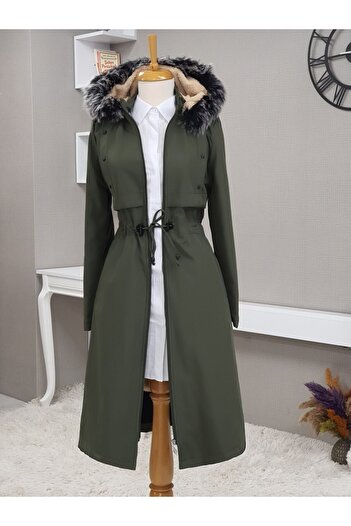 HİJABAYA Metal Star Detailed Hooded Long Coat