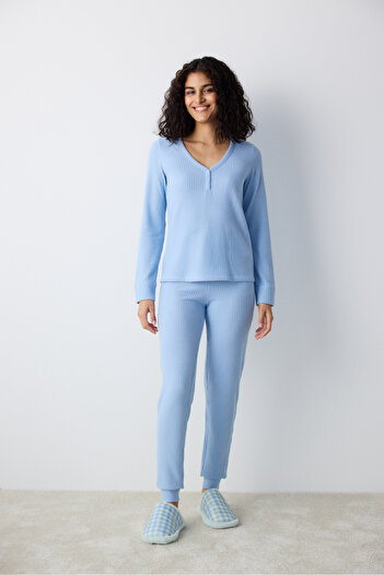 Penti Set de pijamale cu pantaloni moi albastru deschis