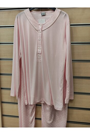 Nena 100% Cotton Buttoned Collar Large Size Long Sleeve Women's Pajamas Set