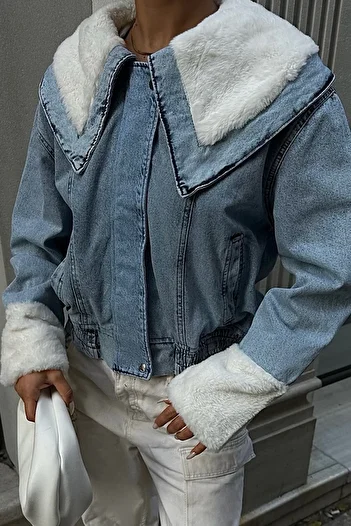 VAGGON Women's Blue Jeans Jacket with Ribbon Inside Vs00074