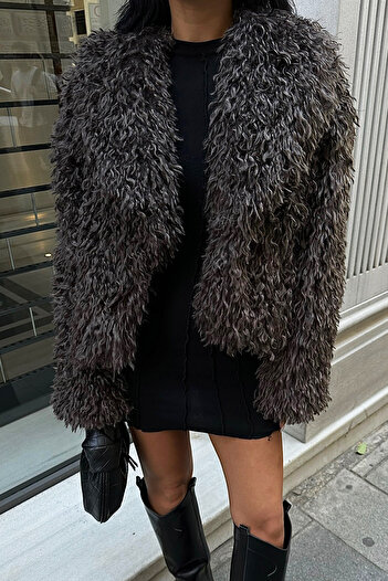 VAGGON Women's Anthracite Faux Fur Coat Vs00062