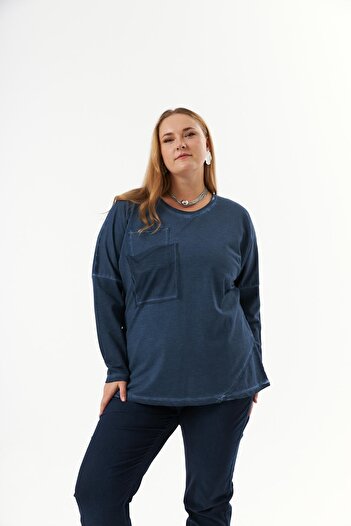 RMG Indigo Large Size Pocket Detailed Paint Sweatshirt