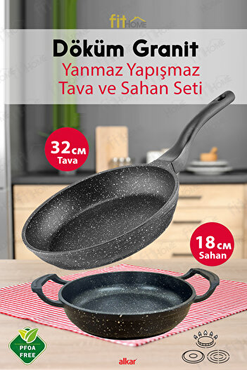 FİTHOME 32 cm Granite Pan and 18 cm Granite Pan Set - Non-Stick, Healthy and Durable Kitchenware
