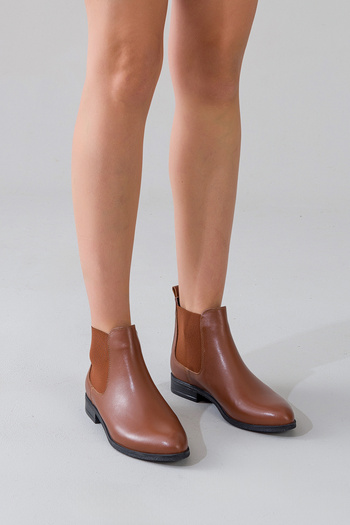 GNS Shoes Γυναικείες μπότες από γνήσιο δέρμα Tan Color