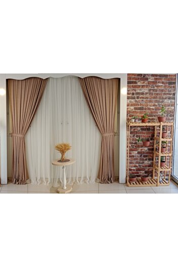 FİGENSİ Bronze ColorFon Velvet Curtain Double Wing 1/3 Close Pleated Planting V-08