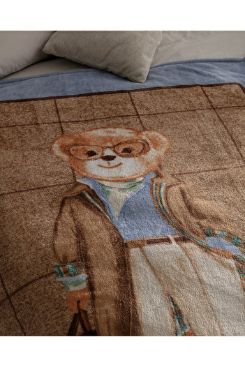 Madame Coco Rezay Bear Single Welsoft Fleece Printed Blanket - Brown