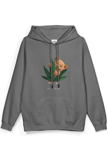 Overoz Gray Oversize Hooded Sweatshirt - Tedy Stay High Printed H1069