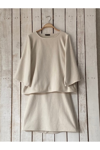 KÜÇÜĞÜM BUTİK Cream Short Stamp Blouse-Skirt Set (Bluz-Skirt)