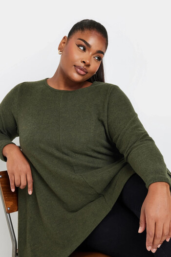 Stil Diva Plus Size Crew Neck Long Sleeve Hem Asymmetrical Cut Blouse 322188
