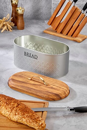 sizinsepetiniz Bamboo Look Cover Metal Bread Bowl (New Patterned)