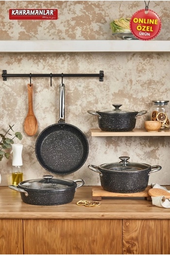 Kahramanlar 18 Piece Granite Dowry Set - Pot, Saucepan and Pancakes Pan Set
